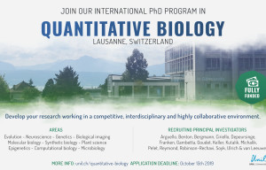 PhD studentships in Quantitative Biology  at University of Lausanne, Switzerland